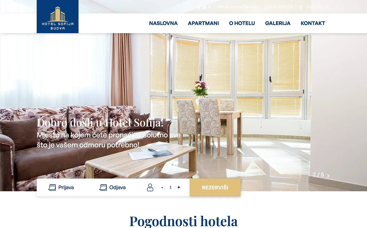 Home page of the Hotel Sofija website