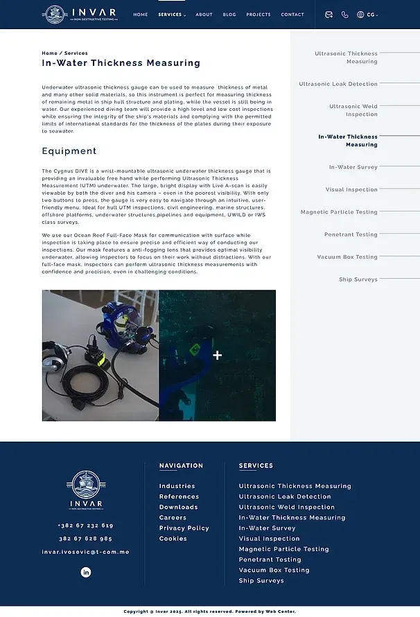 Ultraschall-Schweißnahtprüfung und Unterwasser-Dickenmessung — die Website von INVAR
