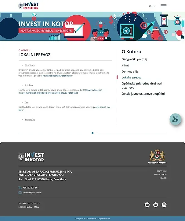 Demografija und Lokalni prevoz — die Website von Invest in Kotor