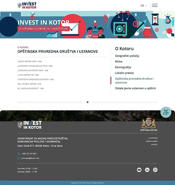 Opštinska privredna društva i ustanove und Ostale javne ustanove u opštini — die Website von Invest in Kotor