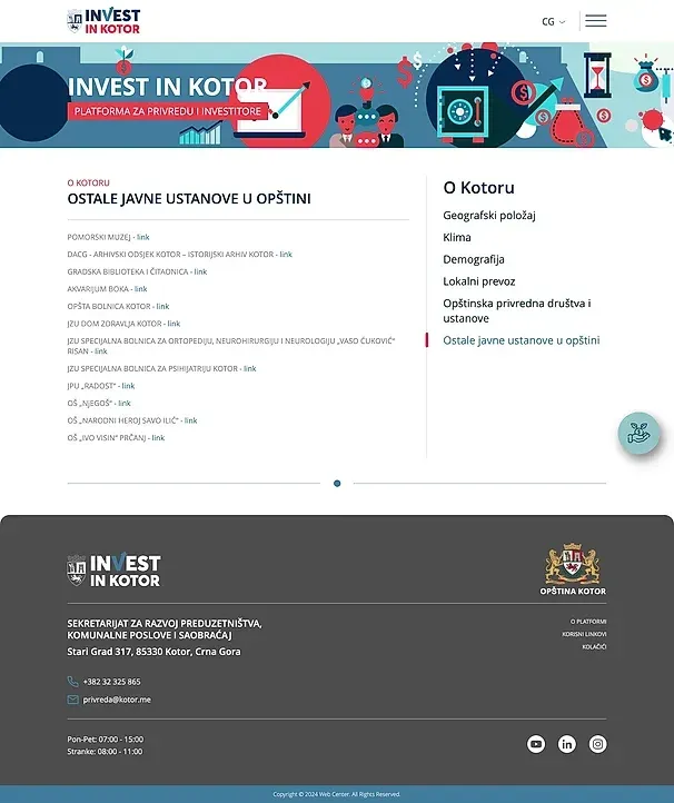 Opštinska privredna društva i ustanove und Ostale javne ustanove u opštini — die Website von Invest in Kotor
