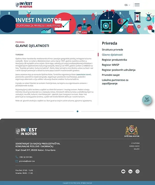 Struktura privrede und Glavne djelatnosti — die Website von Invest in Kotor