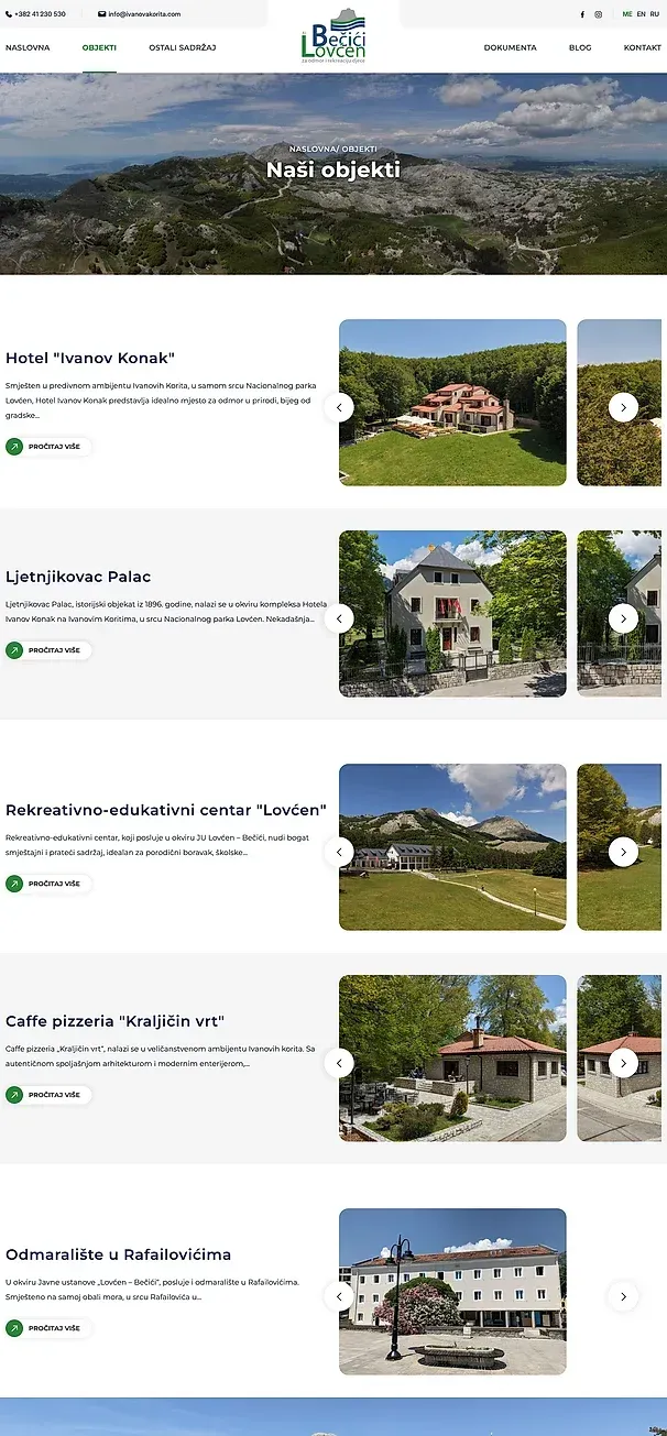 OBJEKTI und OSTALI SADRŽAJ — die Website von JU Lovćen Bečići - Ivanova Korita