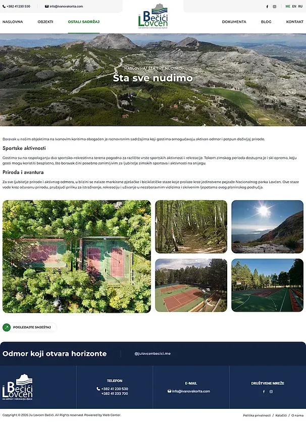 OBJEKTI und OSTALI SADRŽAJ — die Website von JU Lovćen Bečići - Ivanova Korita