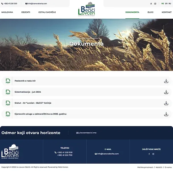 DOKUMENTA und Blog — die Website von JU Lovćen Bečići - Ivanova Korita