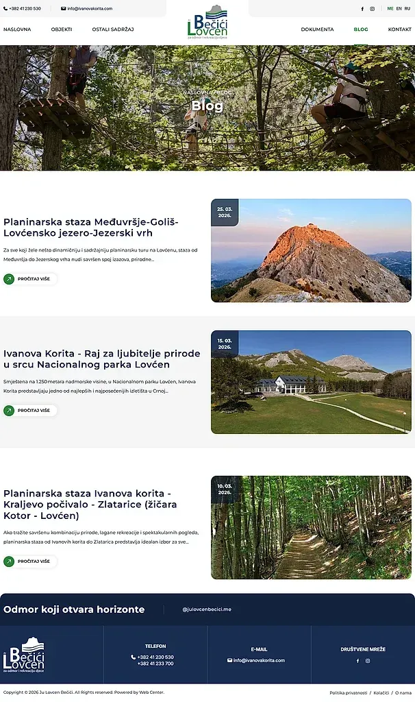 DOKUMENTA und Blog — die Website von JU Lovćen Bečići - Ivanova Korita