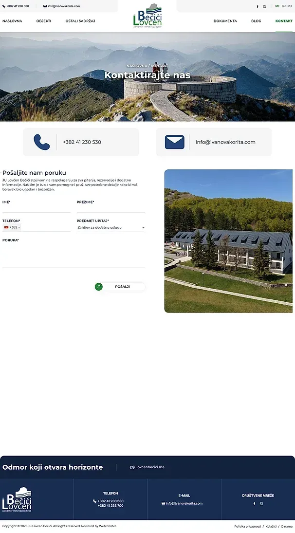 Kontakt und Über uns — die Website von JU Lovćen Bečići - Ivanova Korita