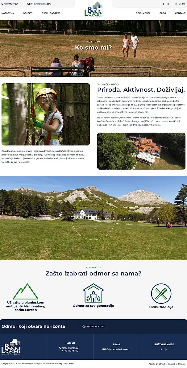 Kontakt und Über uns — die Website von JU Lovćen Bečići - Ivanova Korita