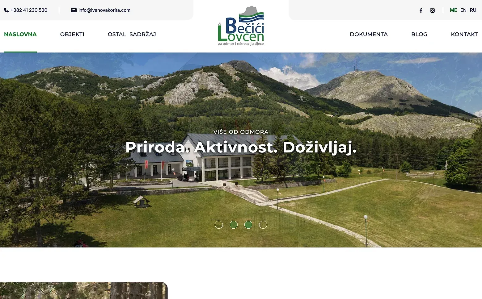Naslovna strana sajta JU Lovćen Bečići - Ivanova Korita