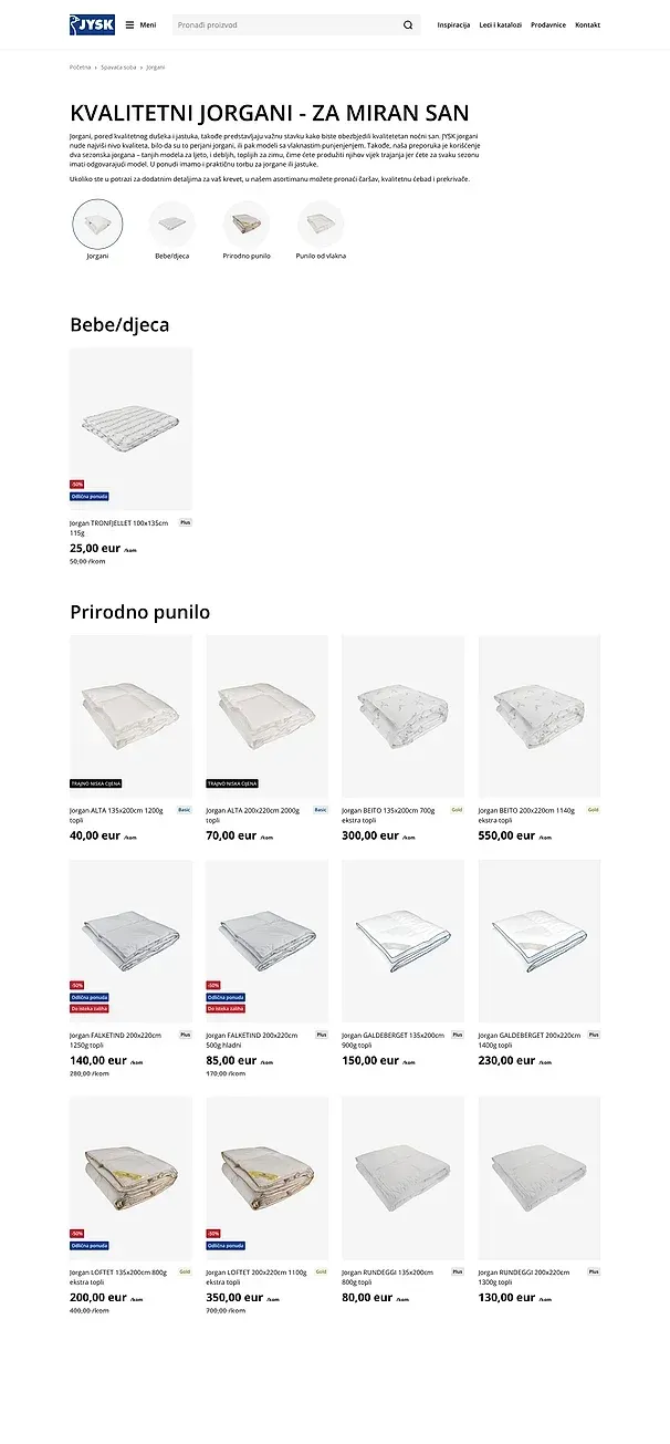 Jastučnice und Jorgani — die Website von JYSK Crna Gora