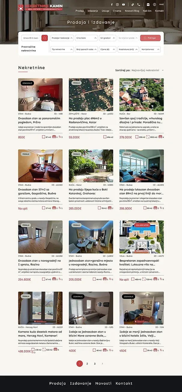 Verkauf und Leistungen — die Website von Kamin Nekretnine
