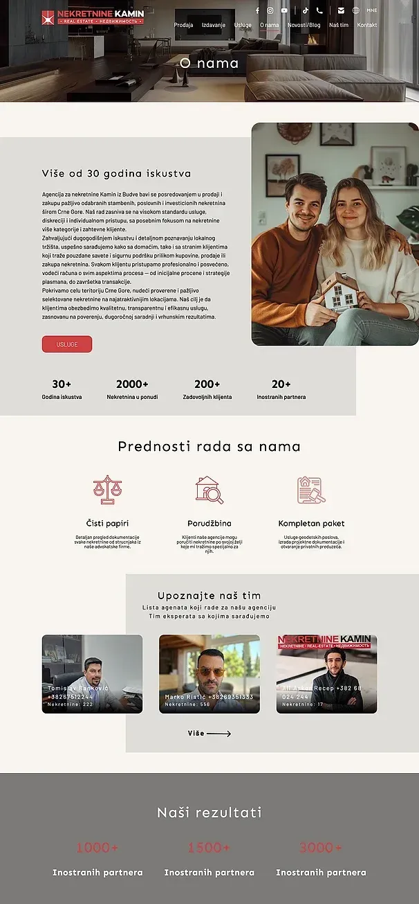 Über uns und Novosti/Blog — die Website von Kamin Nekretnine