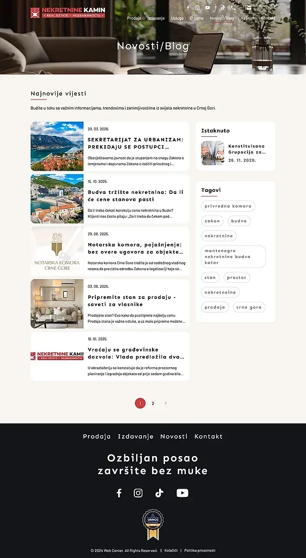 About us and Novosti/Blog — the Kamin Nekretnine site