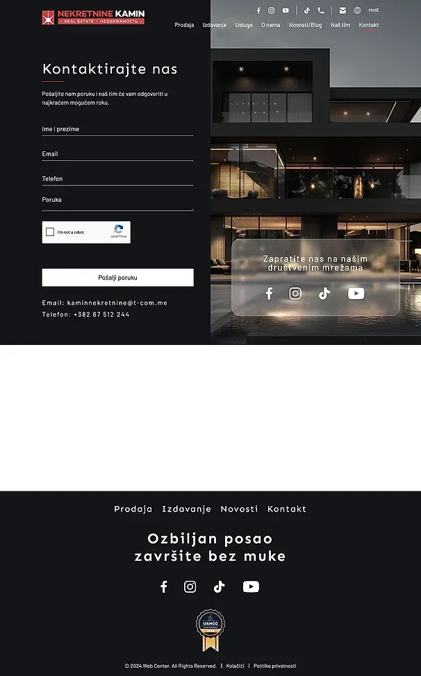 Naš tim und Kontakt — die Website von Kamin Nekretnine