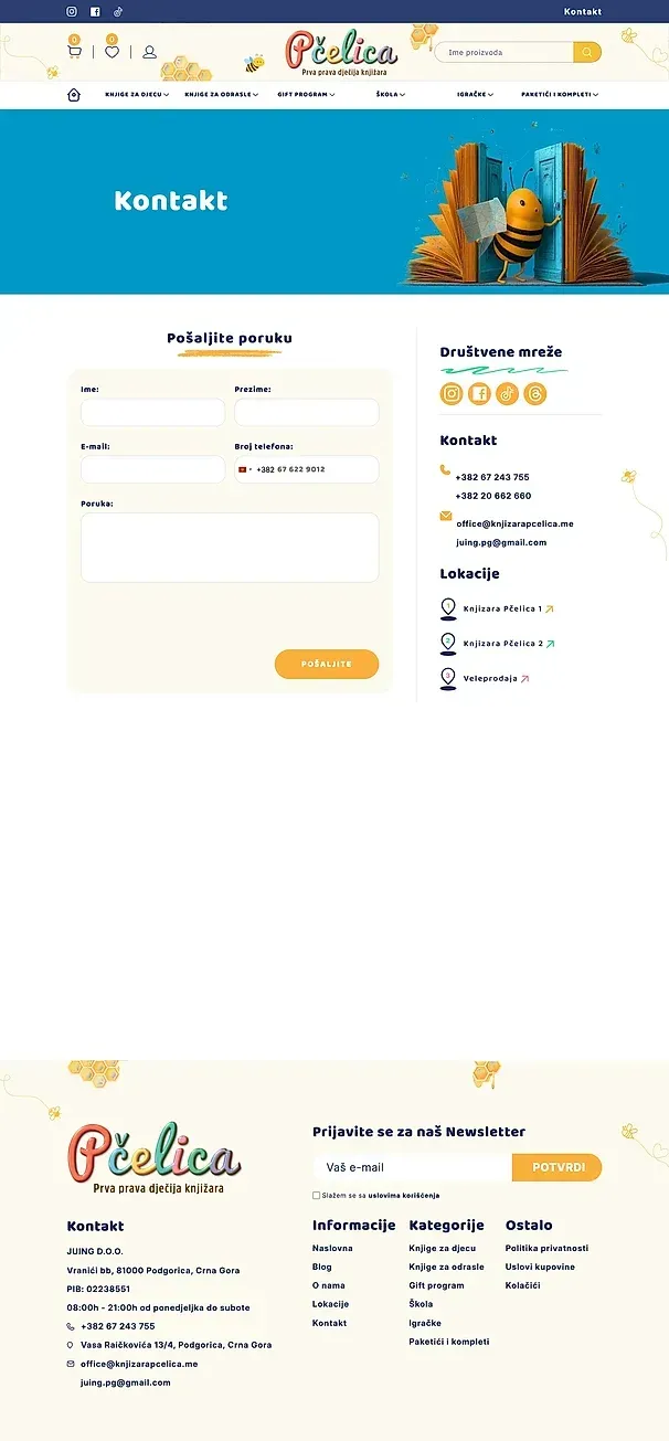 Kontakt und KNJIGE ZA DJECU — die Website von Knjižara Pčelica