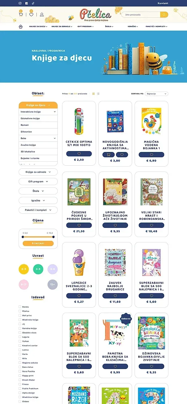 Kontakt und KNJIGE ZA DJECU — die Website von Knjižara Pčelica