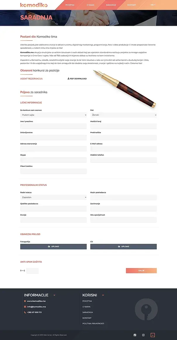 About us and SARADNJA — the Komodiko site