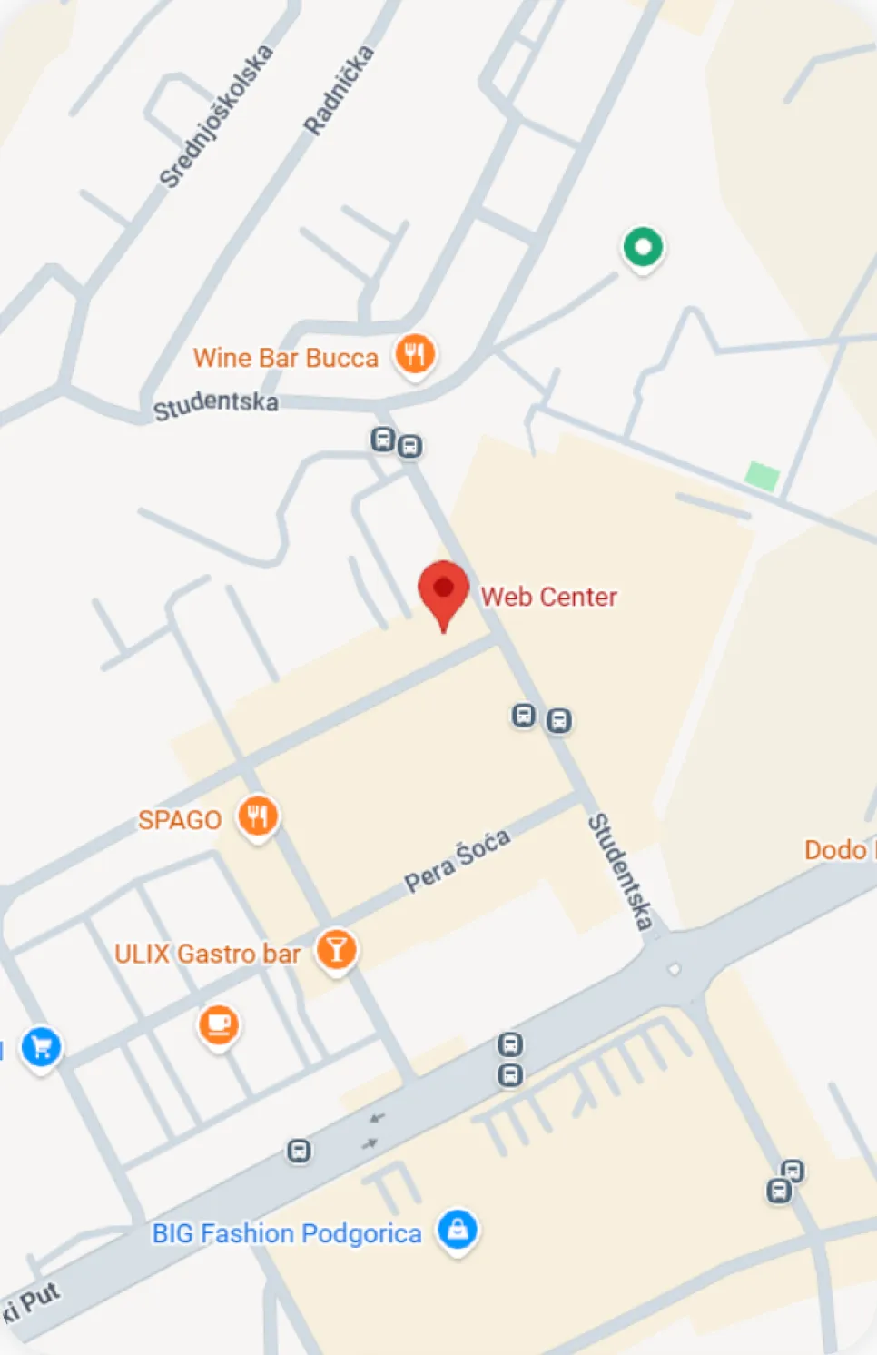 Eine Karte von Podgorica mit Web Center in der Straße Vojvode Maša Đurovića