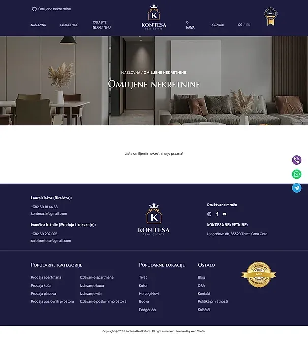 Merkliste und Immobilien — die Website von Kontesa Real Estate