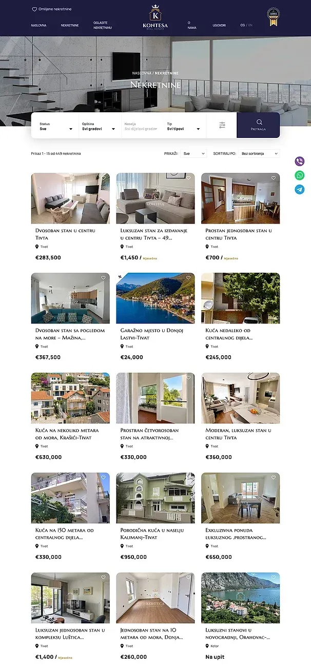 Merkliste und Immobilien — die Website von Kontesa Real Estate