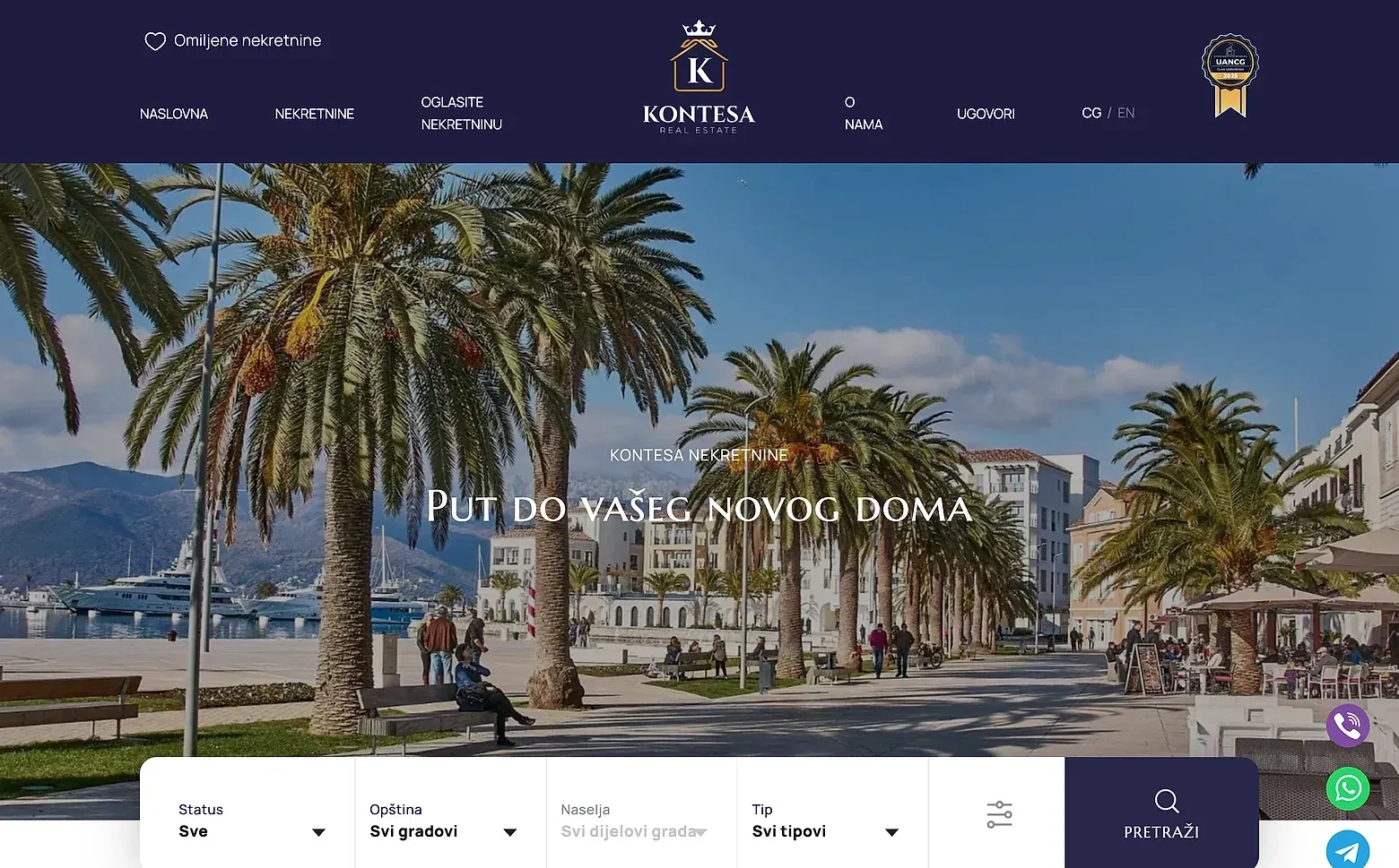 Home page of the Kontesa Real Estate website