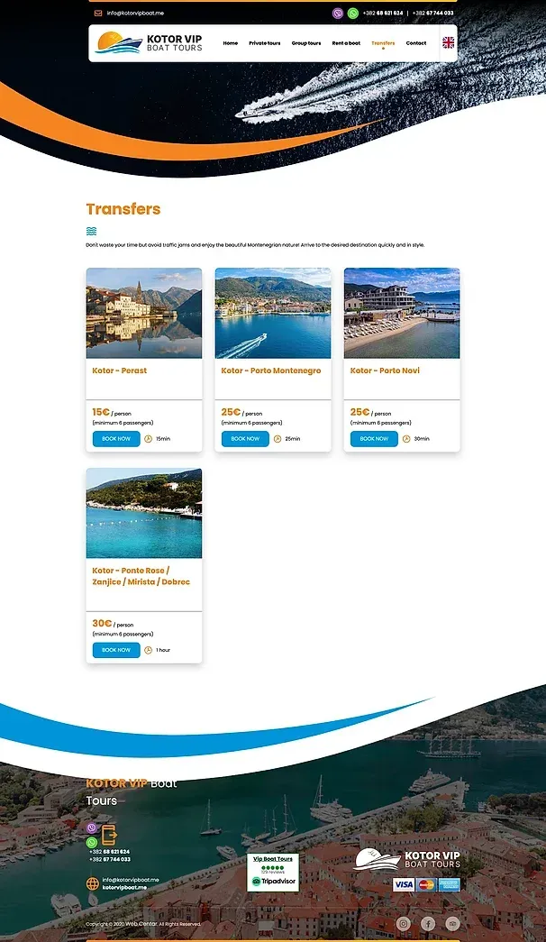 Rent a boat und Transfers — die Website von Kotor VIP Boat Tours