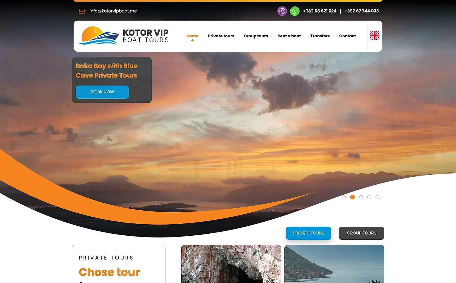 Home page of the Kotor VIP Boat Tours website
