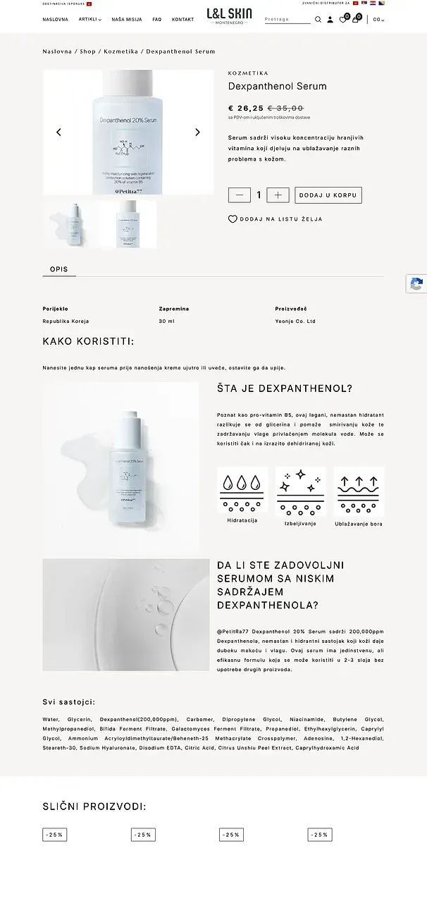 Niacinamide 20% + Zinc 1% serum and Dexpanthenol Serum — the L&L Skin site
