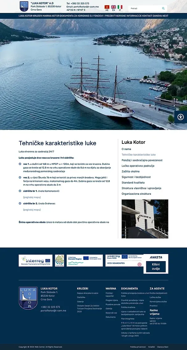 Technical specifications of the port and Location and transport links — the Luka Kotor site