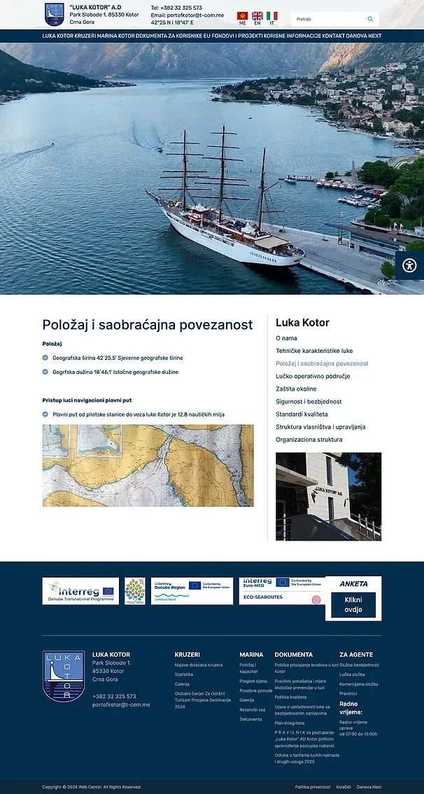 Technical specifications of the port and Location and transport links — the Luka Kotor site