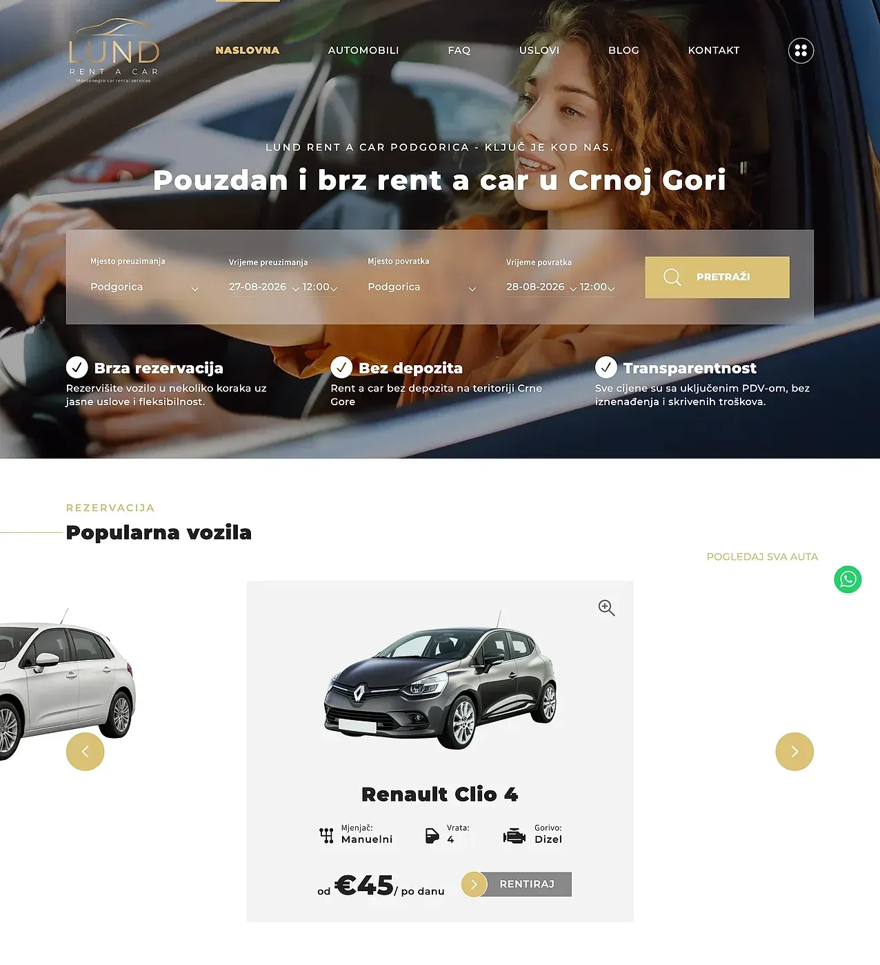 Naslovna — sajt Lund Rent a Car