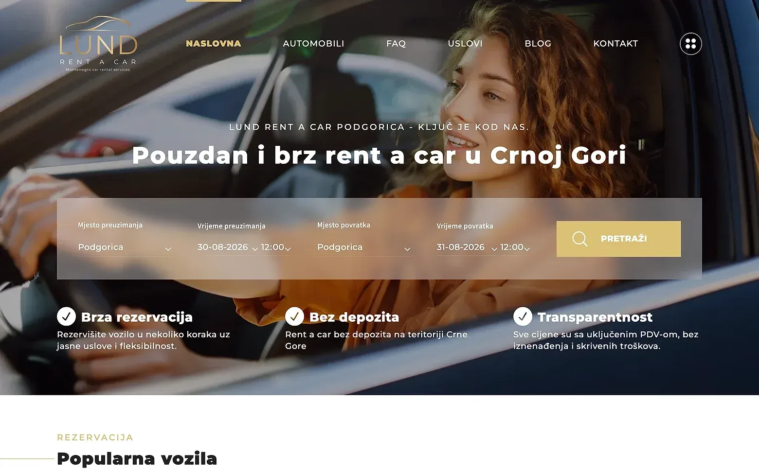 Home page of the Lund Rent a Car website