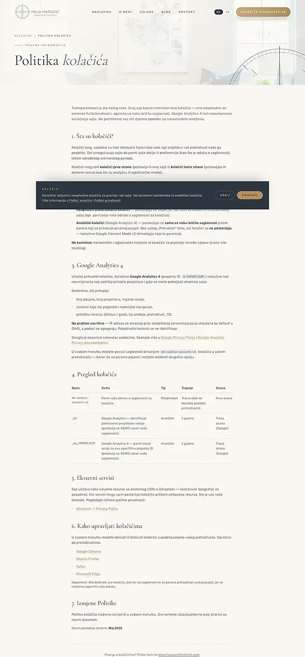 Datenschutzerklärung und Cookie-Richtlinie — die Website von Maja Marović