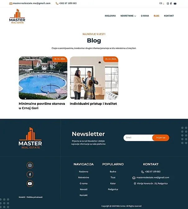 Blog und Kontakt — die Website von Master Real Estate
