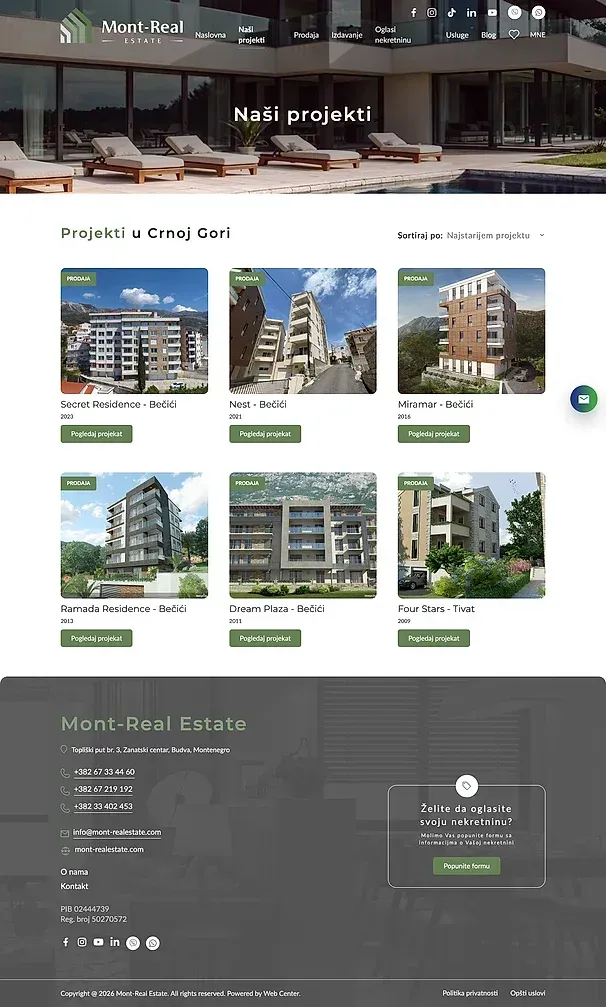 Naši projekti i Prodaja — sajt Mont Real Estate