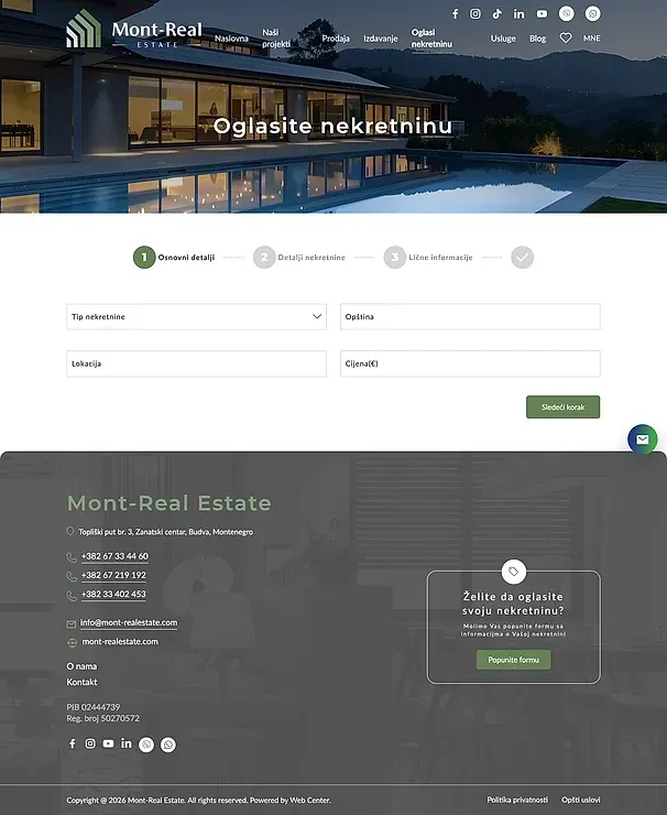 Oglasi nekretninu i Usluge — sajt Mont Real Estate