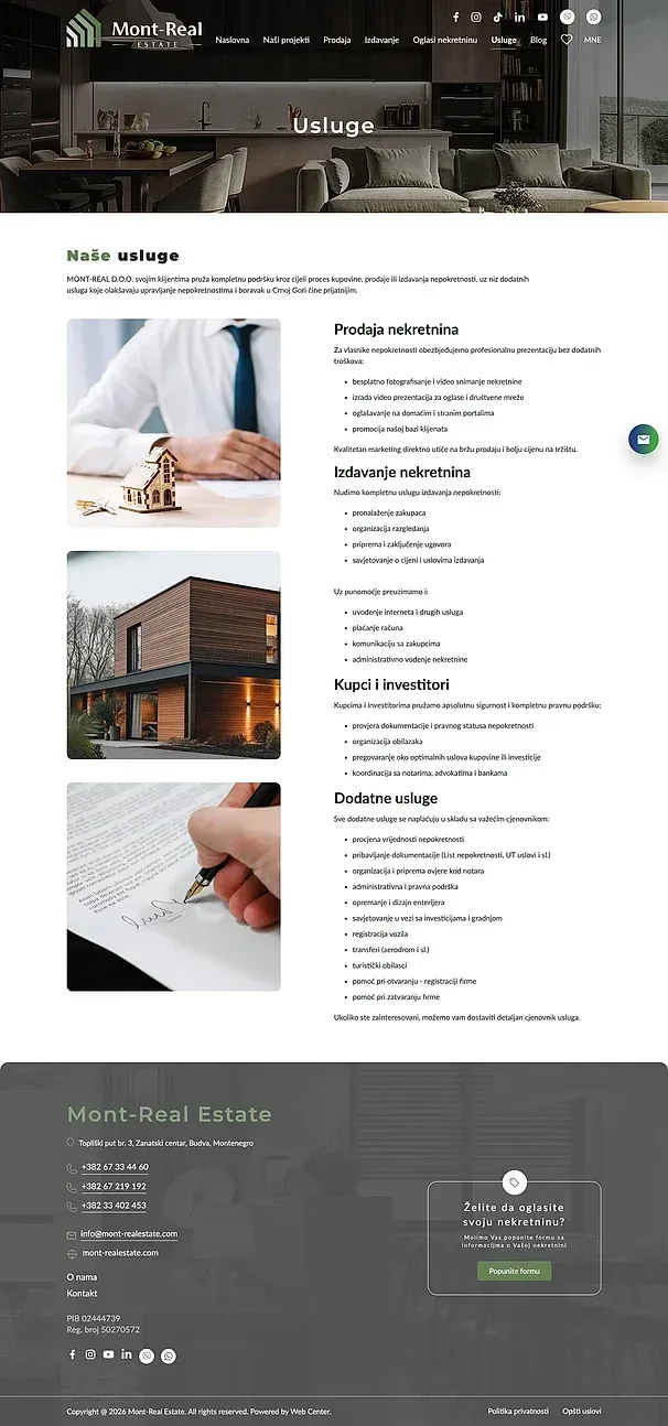 Immobilie inserieren und Leistungen — die Website von Mont Real Estate