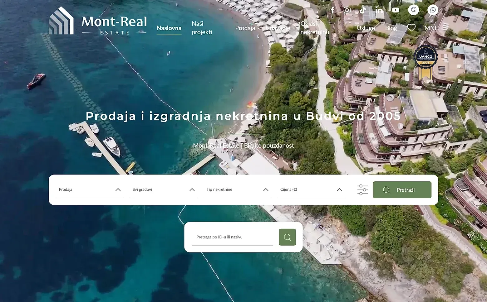 Home page of the Mont Real Estate website