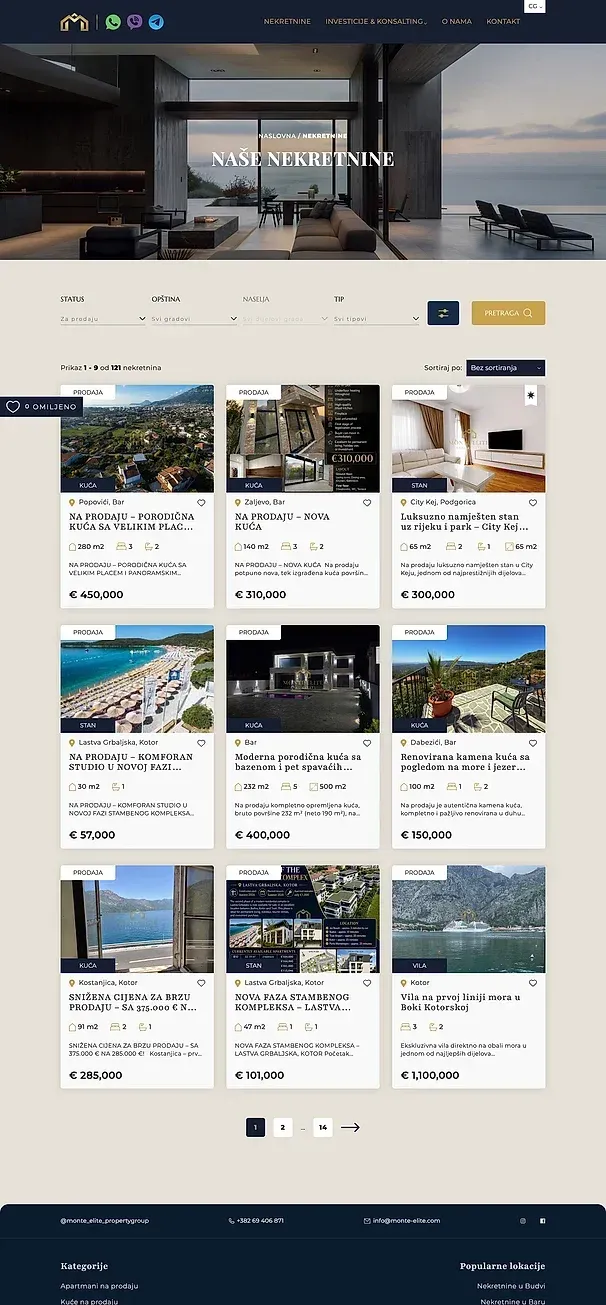 Nekretnine i Investicioni projekti — sajt Monte Elite