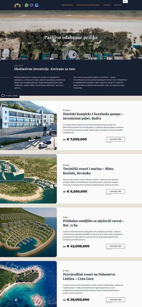 Nekretnine i Investicioni projekti — sajt Monte Elite
