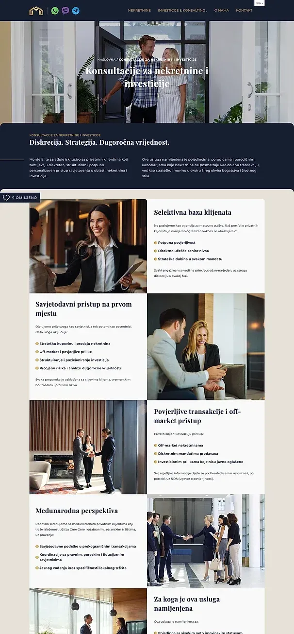 Investiciono savjetovanje and Analiza tržišta — the Monte Elite site