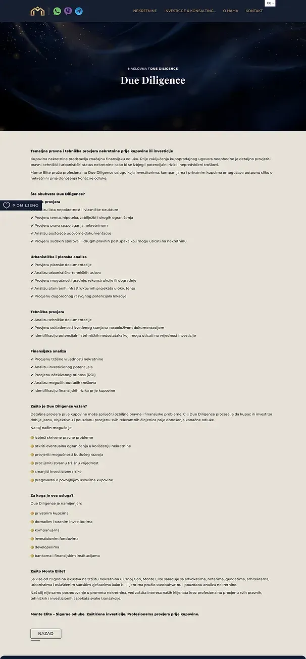 Due diligence and About us — the Monte Elite site