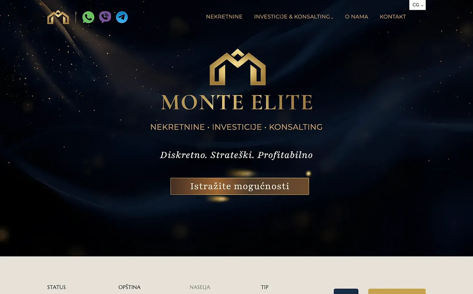 Home page of the Monte Elite website