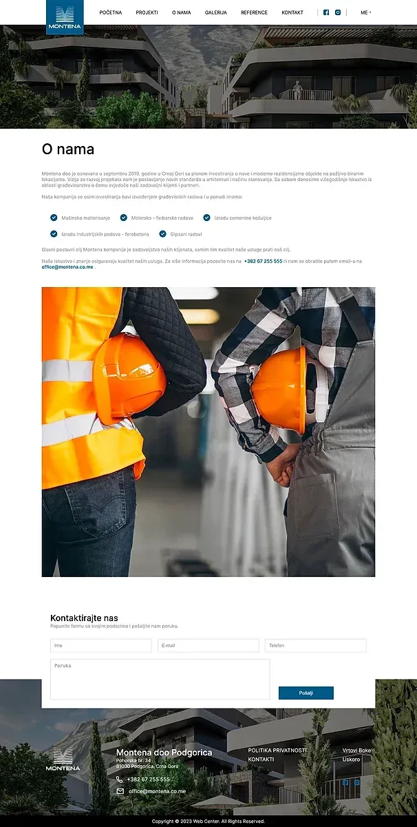 Projects and About us — the Montena site