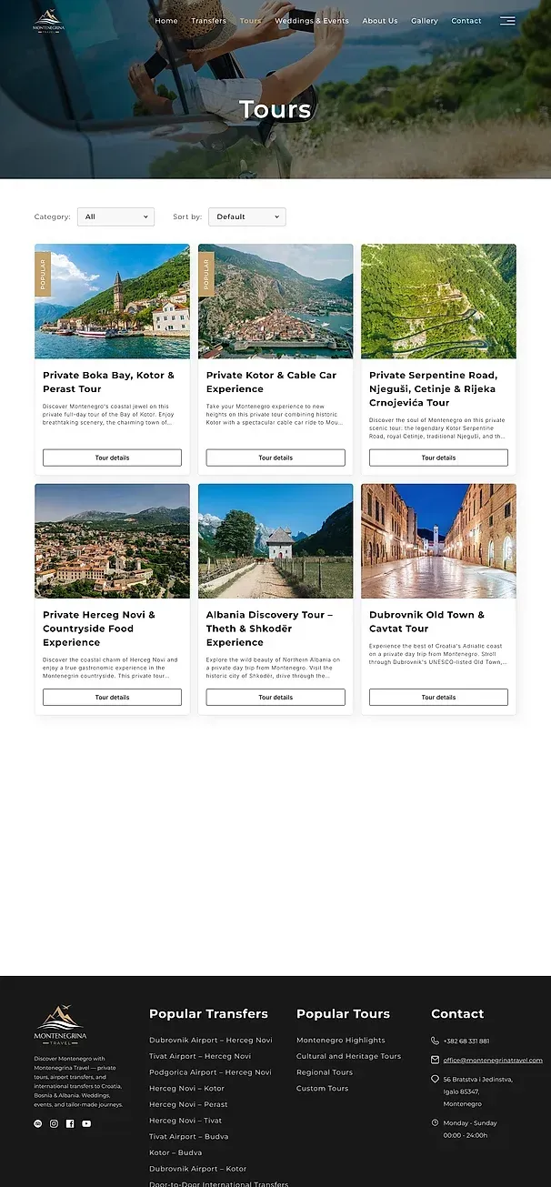Transfers und Touren — die Website von Montenegrina Travel
