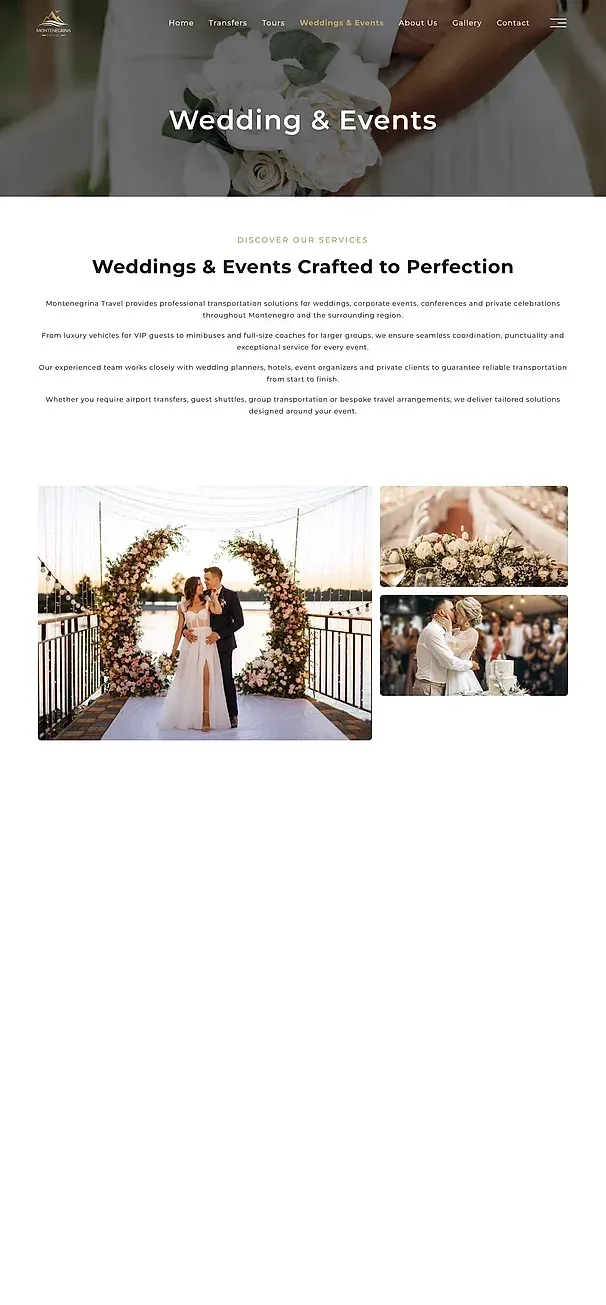 Weddings & Events und Über uns — die Website von Montenegrina Travel