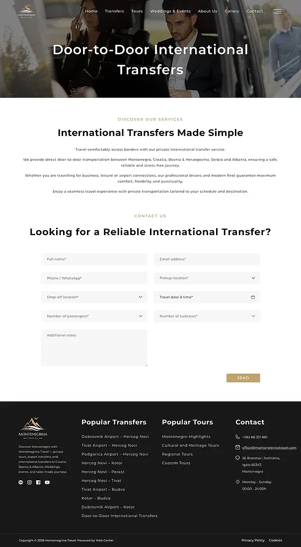 Door-to-Door International Transfers — die Website von Montenegrina Travel