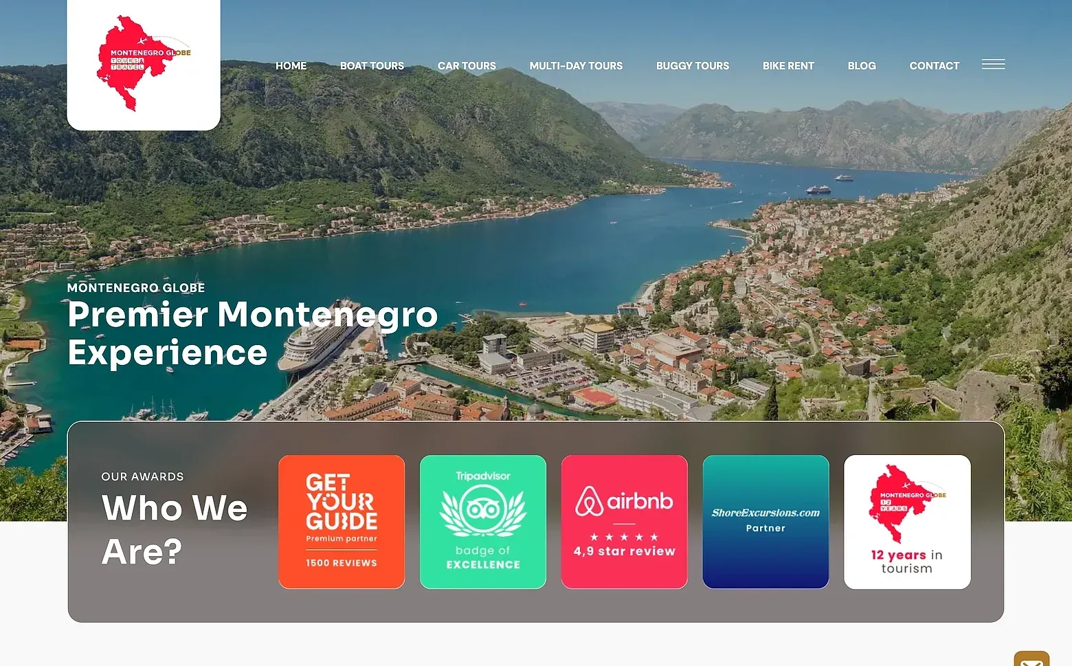 Home page of the Montenegro Globe website