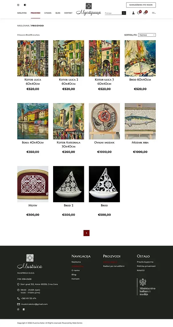 Custom order and Products — the Mustrica site