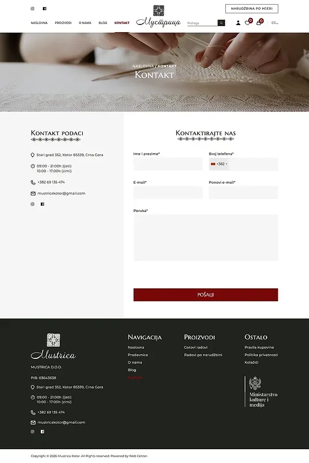 Contact and Sign in — the Mustrica site